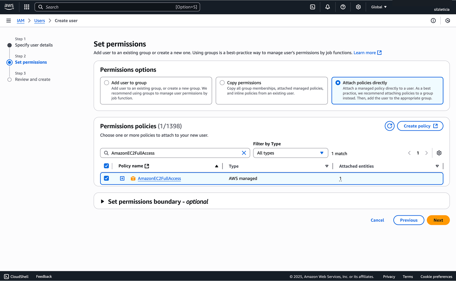 Set EC2 permission